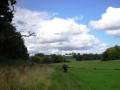 The house and scaffolding in the distance